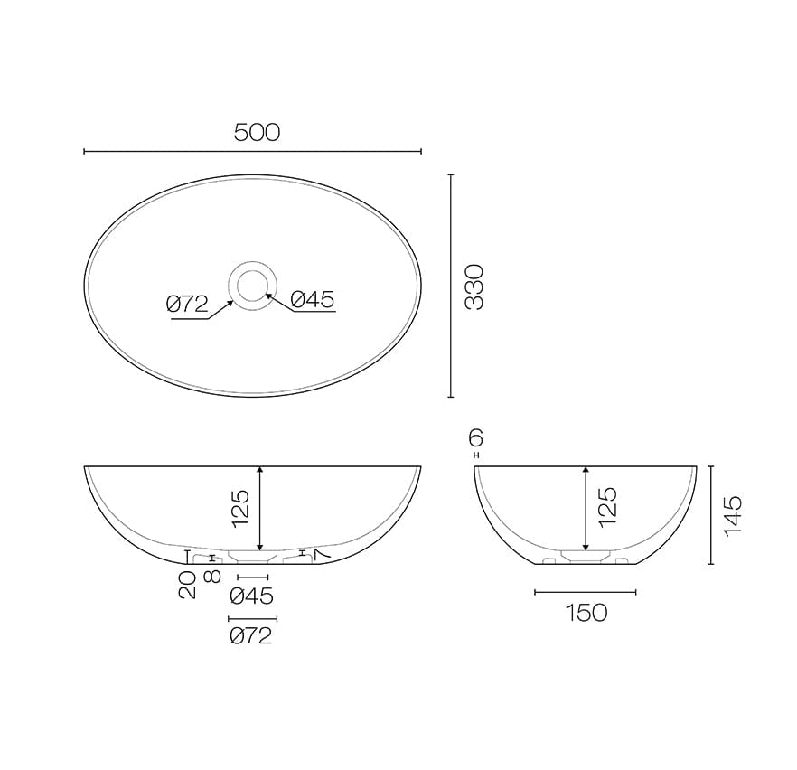 Plumbline Basins Super-Thin Mini Oval Vessel Basin