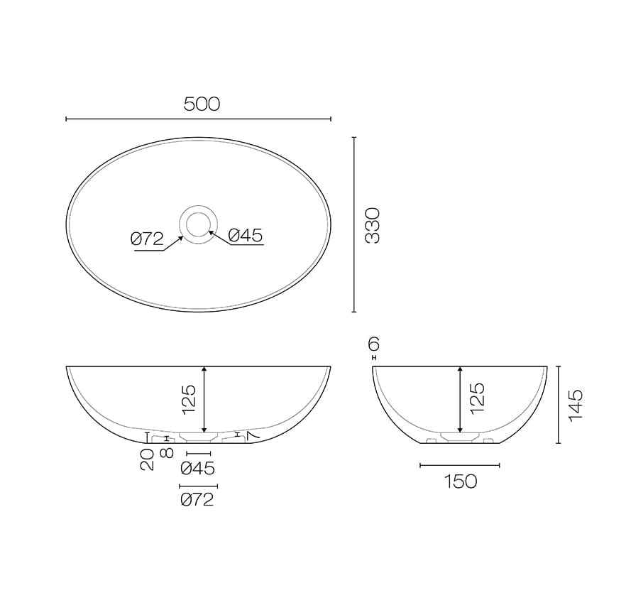 Plumbline Basins Super-Thin Mini Oval Vessel Basin