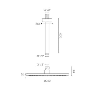 Plumbline Showers Tube Ceiling Mount Rainhead 250mm