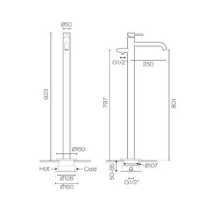 Plumbline Bath Taps Tube Floor Mount Bath Filler with Handshower