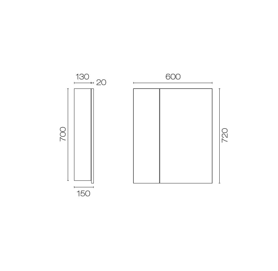Progetto Bathroom Accessories Vista 600 Mirror Cabinet