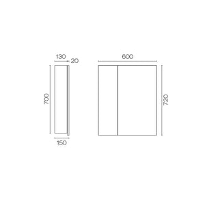 Progetto Bathroom Accessories Vista 600 Mirror Cabinet