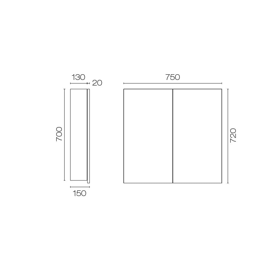 Progetto Bathroom Accessories Vista 750 Mirror Cabinet